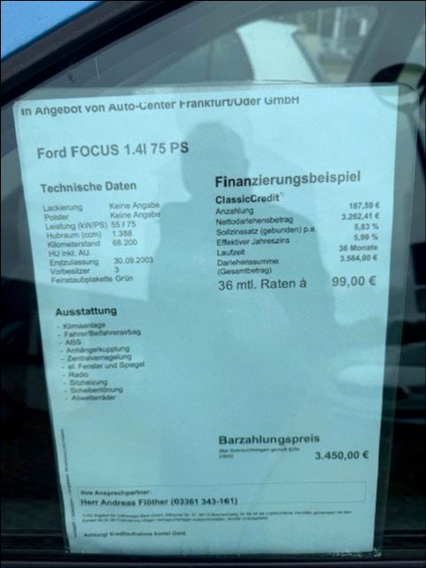 Fahrzeugabbildung Ford Focus 1.4 Ambiente wenig Km KLIMA & AHZV
